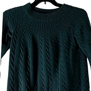 Talbots Woman Petite Cable Knit Sweater Green XLP 3/4 Sleeve 100% Cotton Winter